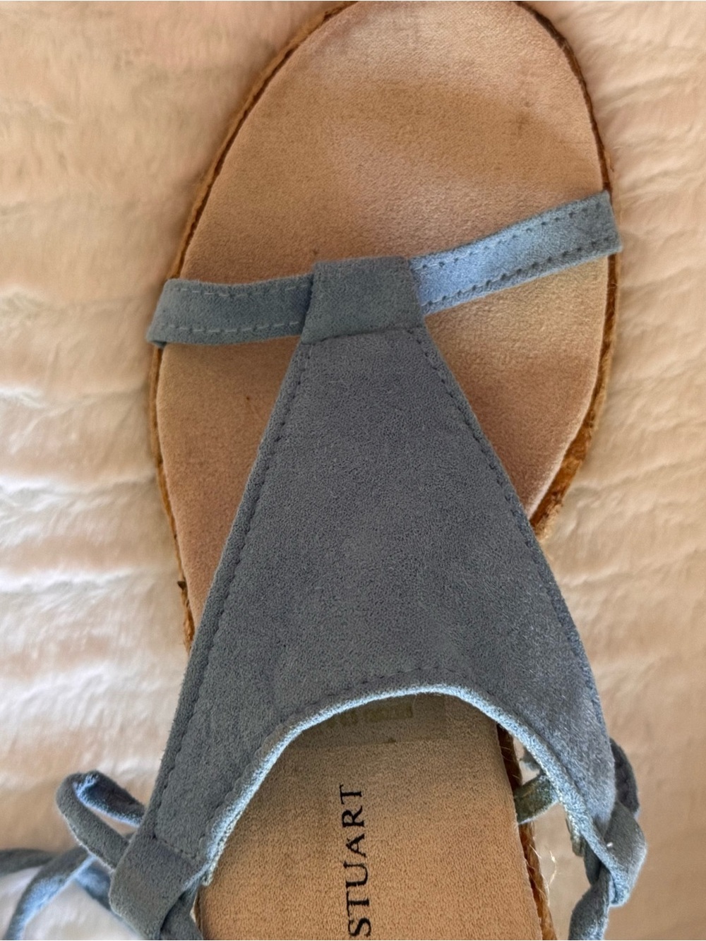 Colin Stuart (VS) Light Blue Suede T-Strap Sandal, Ankle Wrap; 6.5; NWOT